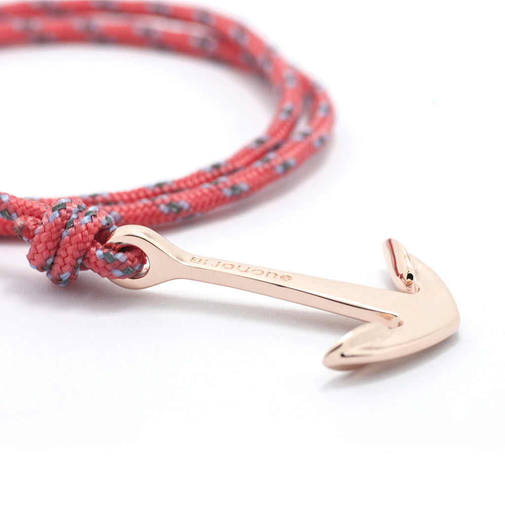 Rose Gold Anchor On Salmon Rope Bracelet - BIJOUONE