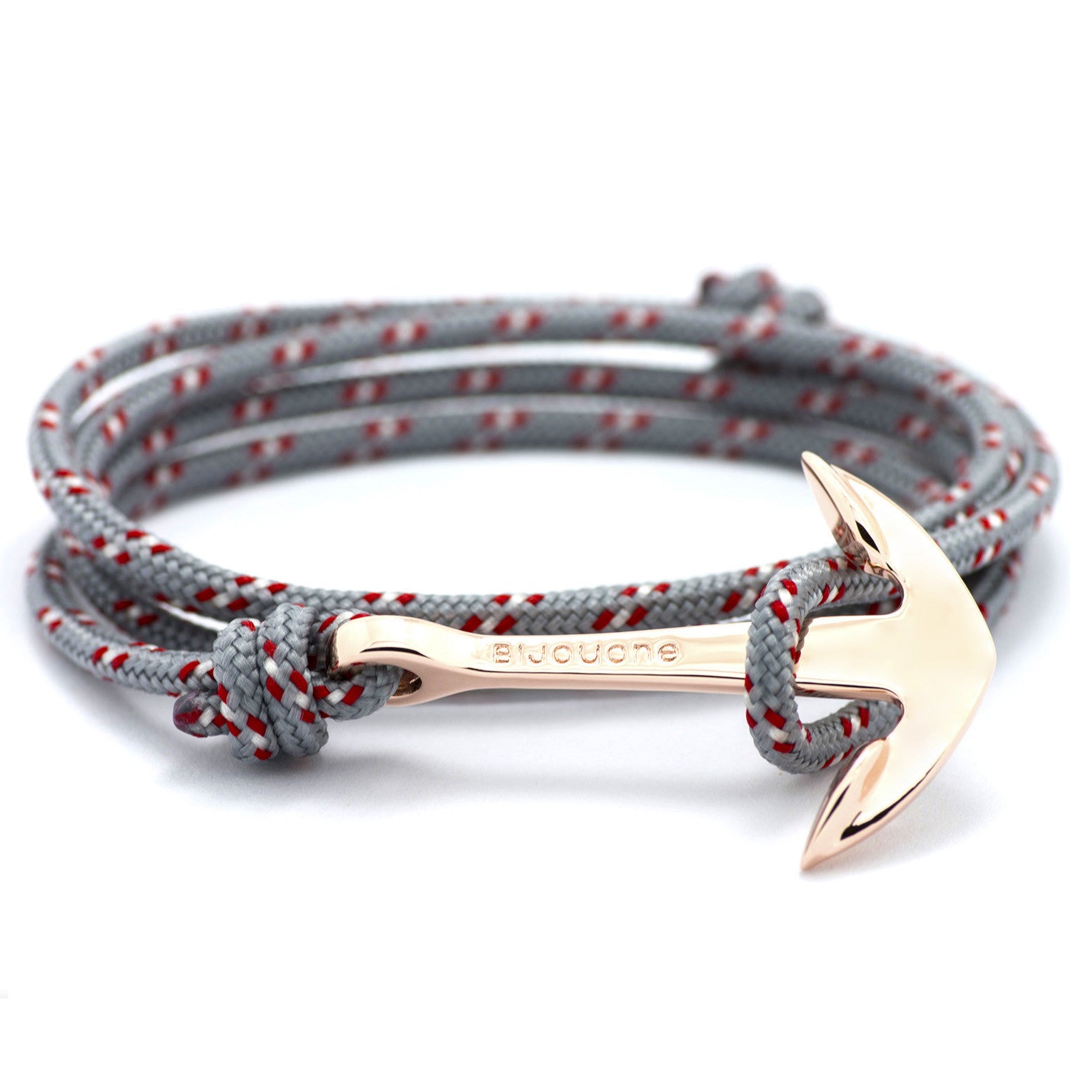 Rose Gold Anchor On Gray & Red Rope Bracelet - BIJOUONE