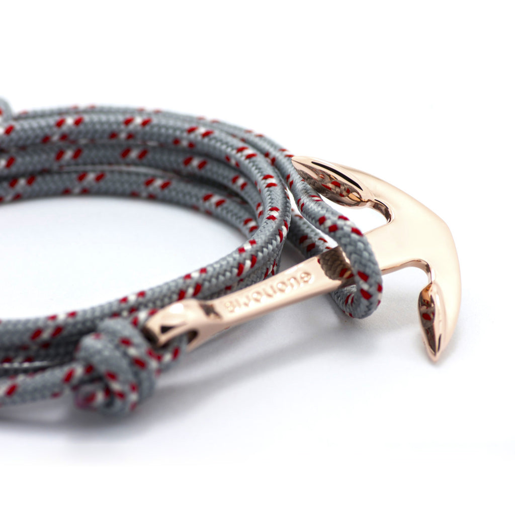 Rose Gold Anchor On Gray & Red Rope Bracelet - BIJOUONE