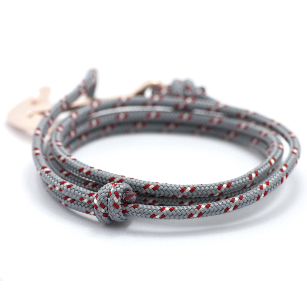 Rose Gold Anchor On Gray & Red Rope Bracelet - BIJOUONE