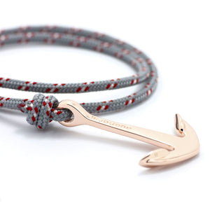 Rose Gold Anchor On Gray & Red Rope Bracelet - BIJOUONE