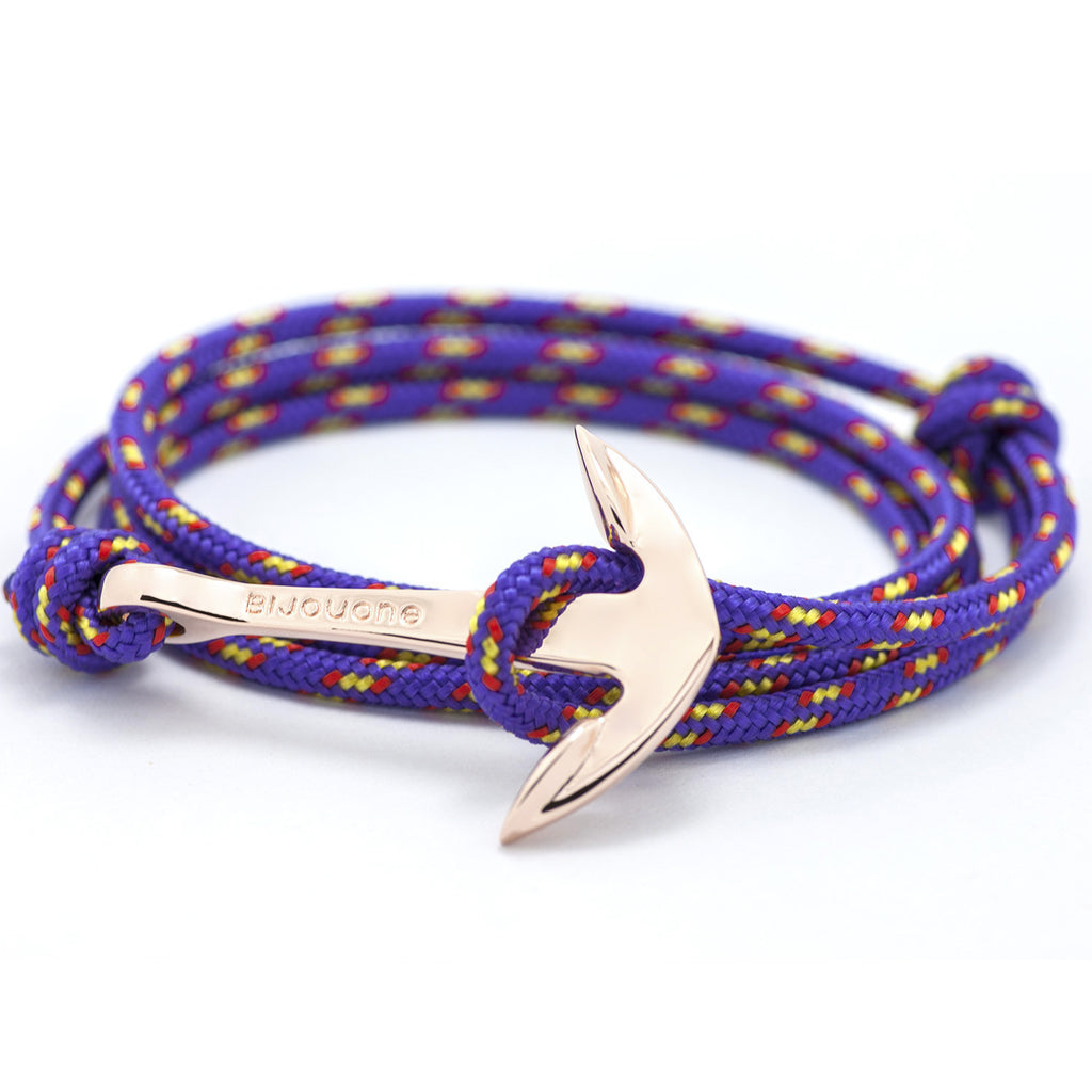 Rose Gold Anchor On Purple Rope Bracelet - BIJOUONE