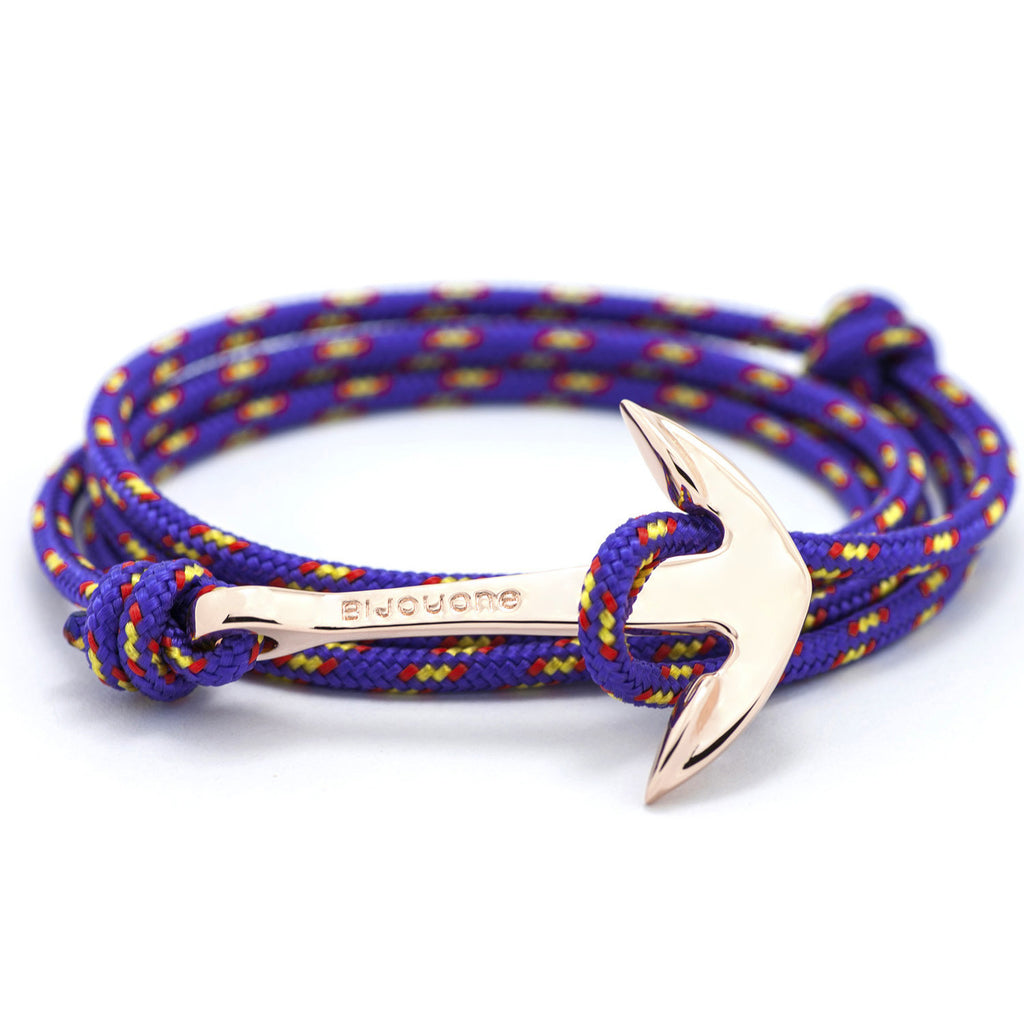Rose Gold Anchor On Purple Rope Bracelet - BIJOUONE