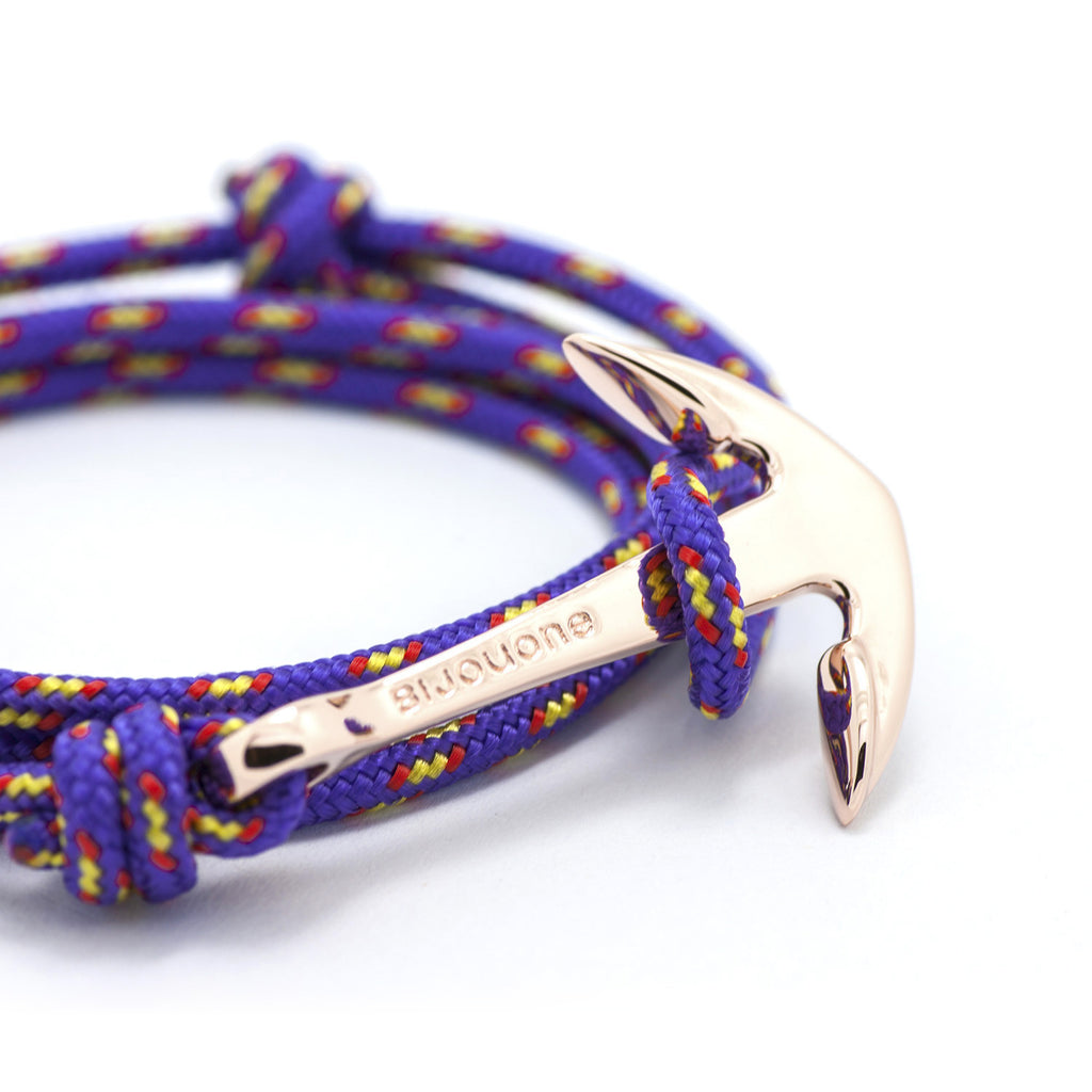 Rose Gold Anchor On Purple Rope Bracelet - BIJOUONE