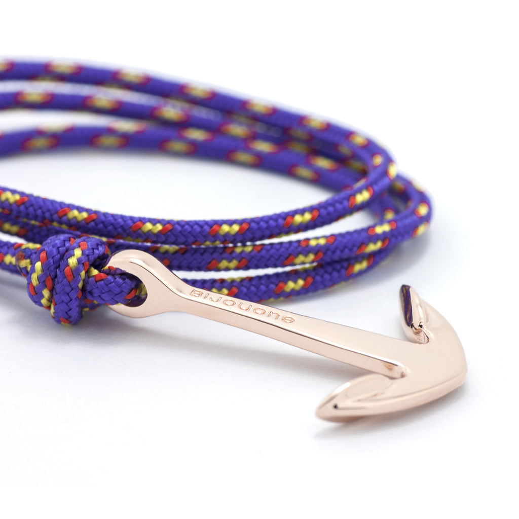 Rose Gold Anchor On Purple Rope Bracelet - BIJOUONE