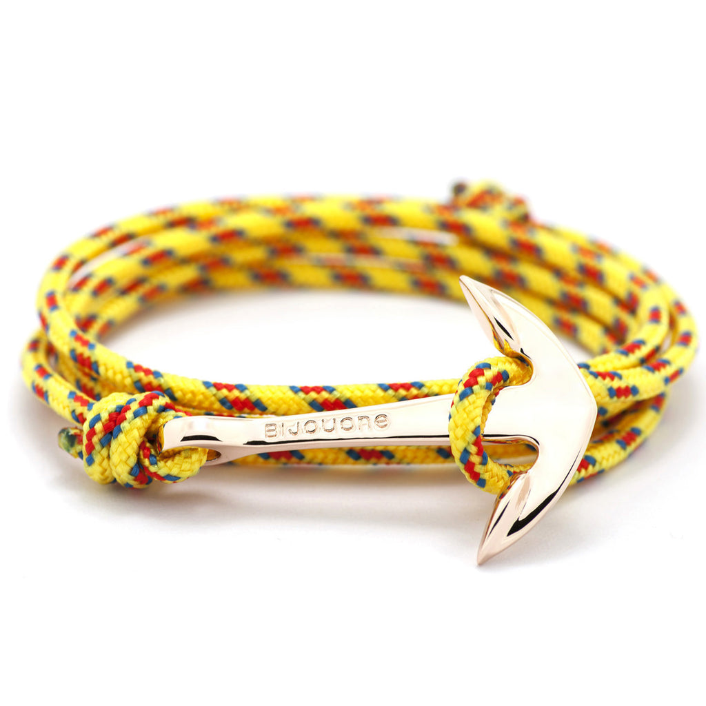 Rose Gold Anchor On Yellow Rope Bracelet - BIJOUONE