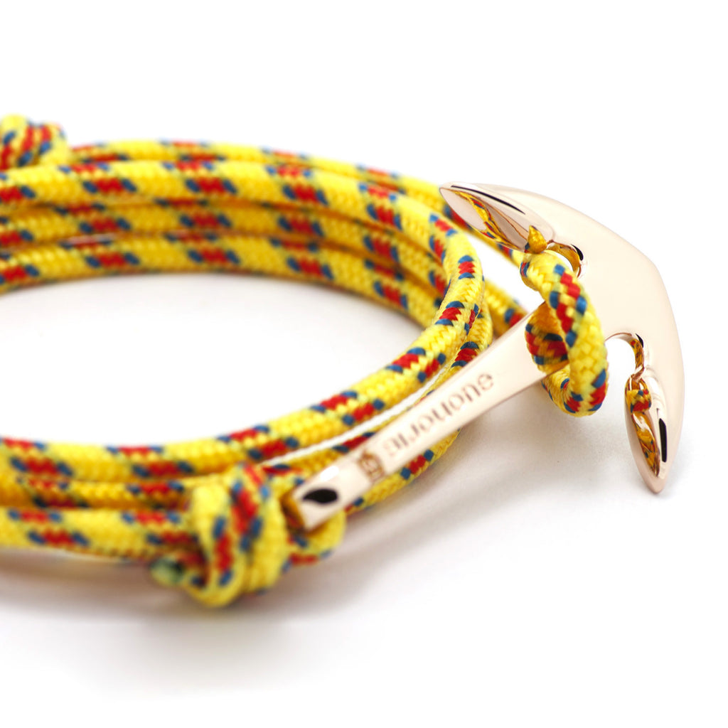 Rose Gold Anchor On Yellow Rope Bracelet - BIJOUONE