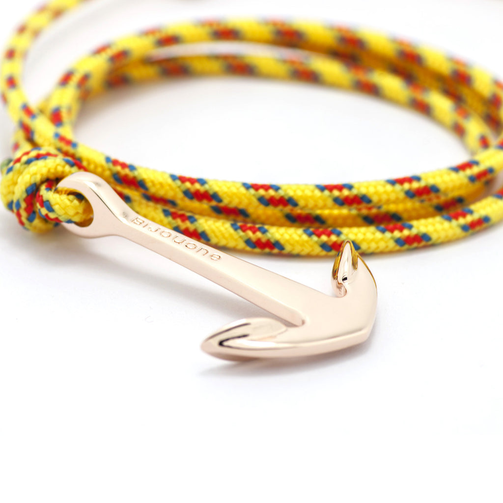 Rose Gold Anchor On Yellow Rope Bracelet - BIJOUONE