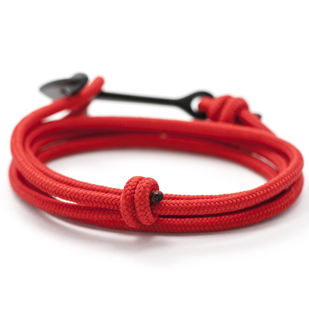 Matte Black Anchor On Solid Red Rope Bracelet - BIJOUONE