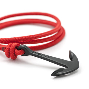Matte Black Anchor On Solid Red Rope Bracelet - BIJOUONE
