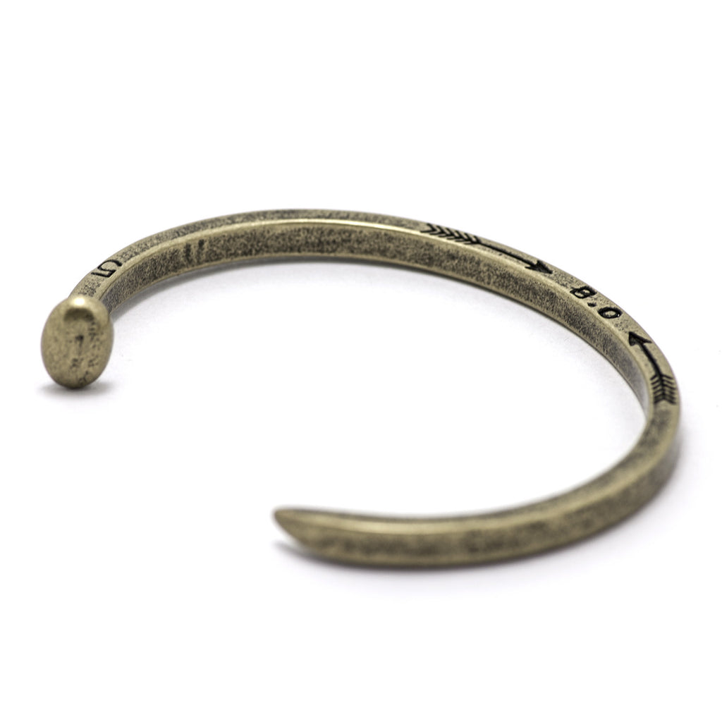 Skinny Railroad Spike Cuff, Antique Brass - BIJOUONE