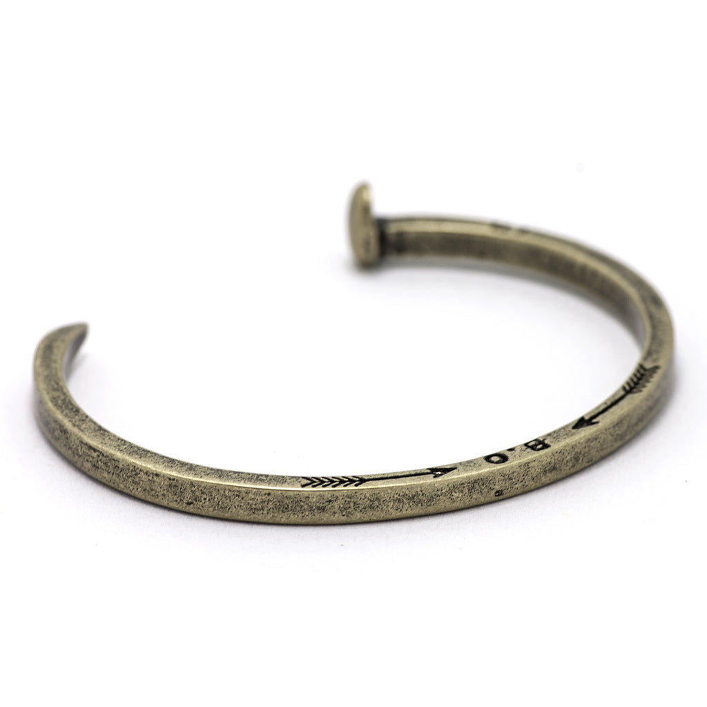 Skinny Railroad Spike Cuff, Antique Brass - BIJOUONE