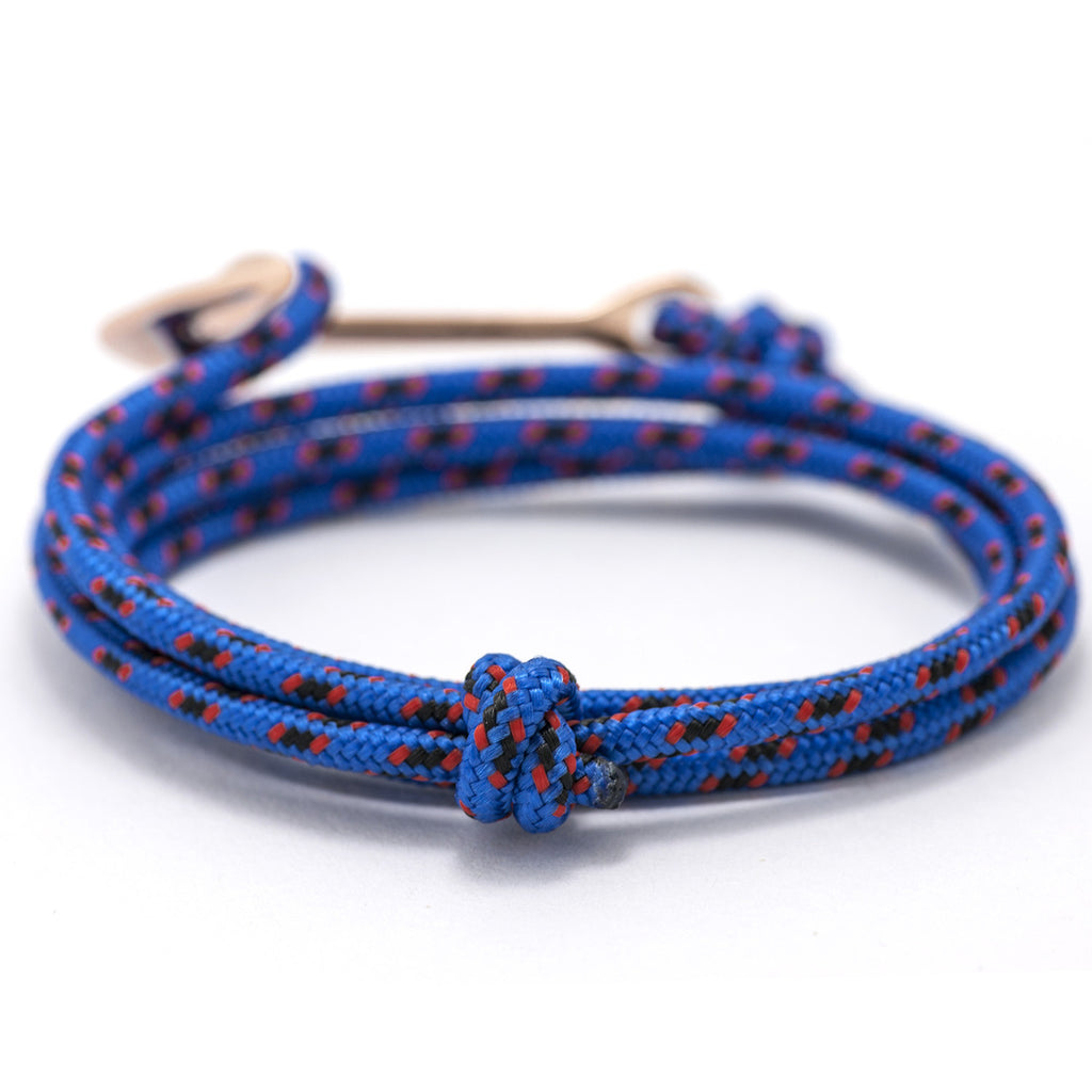 Rose Gold Anchor On Blue & Red Rope Bracelet - BIJOUONE