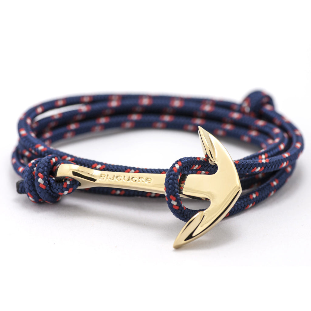 Gold Anchor On Navy Rope Bracelet - BIJOUONE