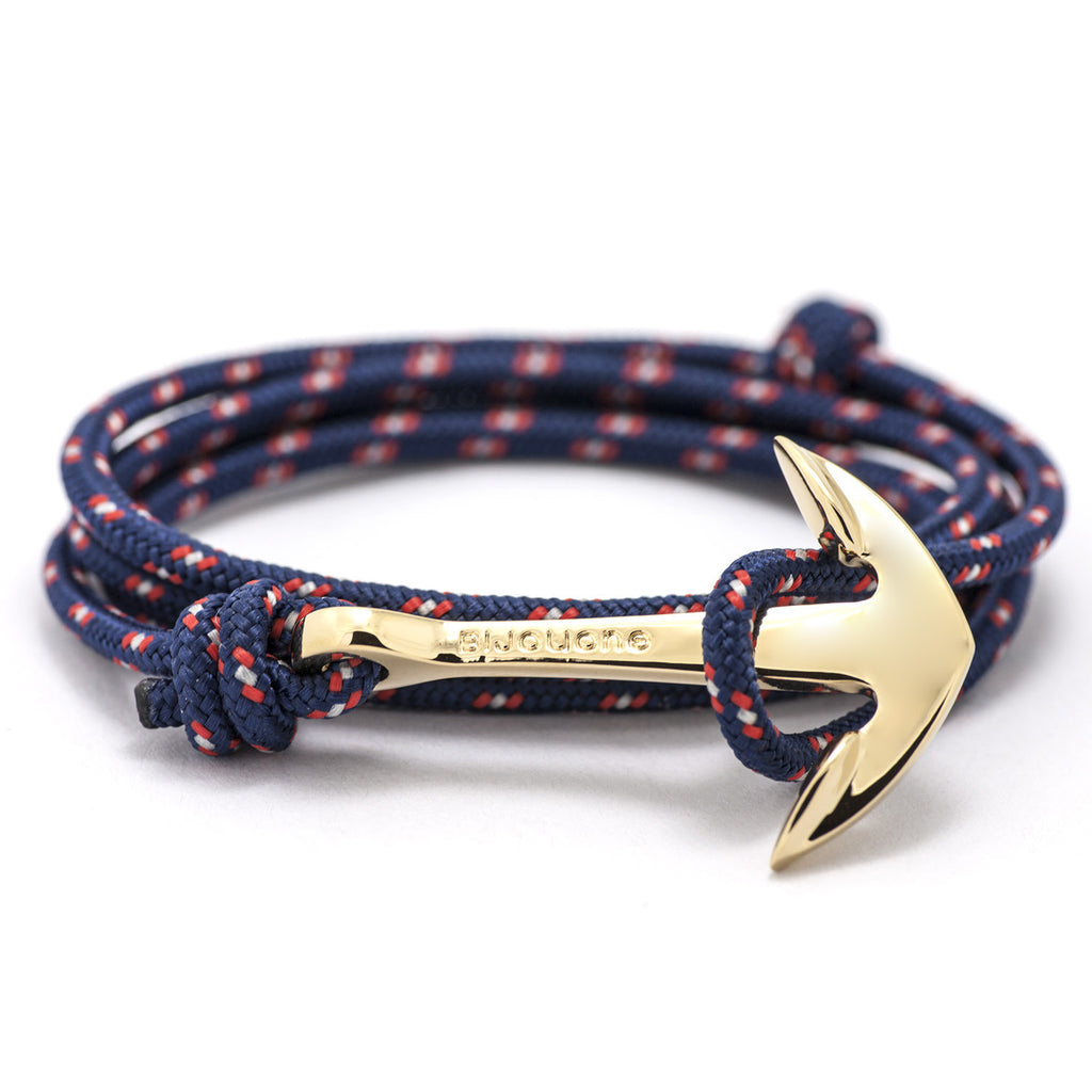 Gold Anchor On Navy Rope Bracelet - BIJOUONE