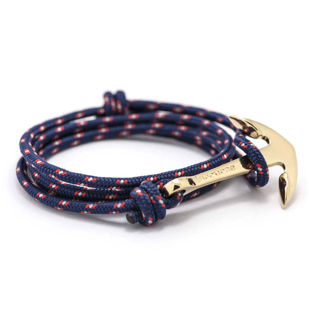 Gold Anchor On Navy Rope Bracelet - BIJOUONE