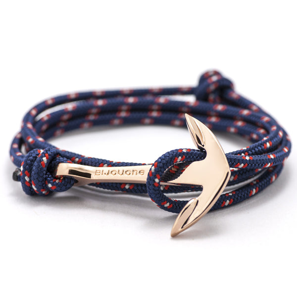 Rose Gold Anchor On Navy Rope Bracelet - BIJOUONE