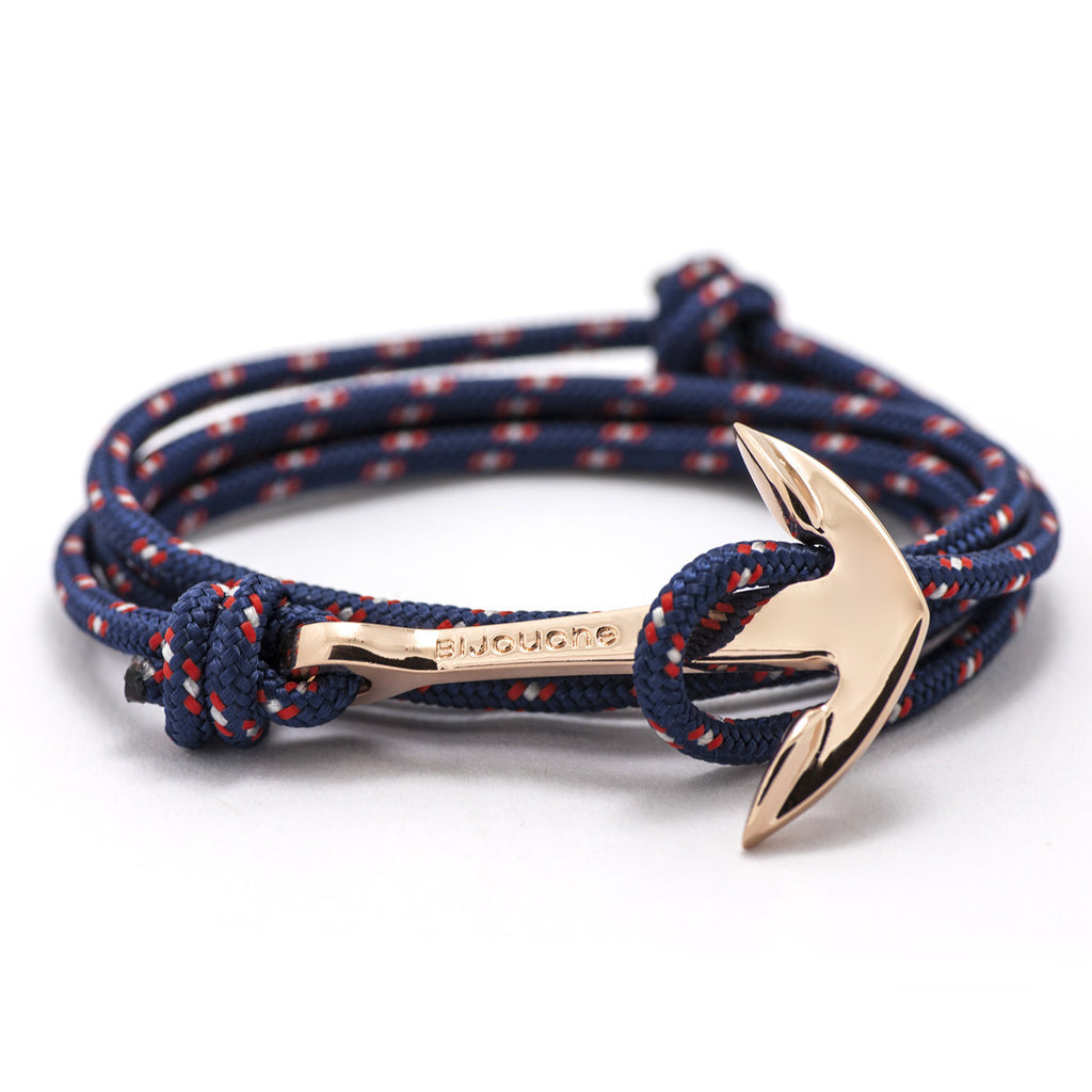 Rose Gold Anchor On Navy Rope Bracelet - BIJOUONE