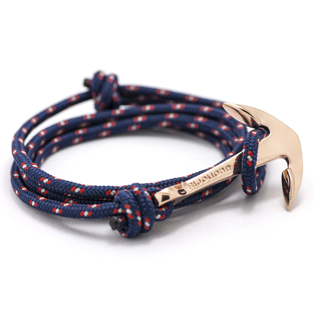 Rose Gold Anchor On Navy Rope Bracelet - BIJOUONE