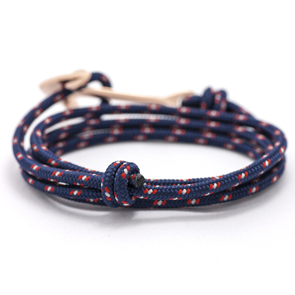 Rose Gold Anchor On Navy Rope Bracelet - BIJOUONE