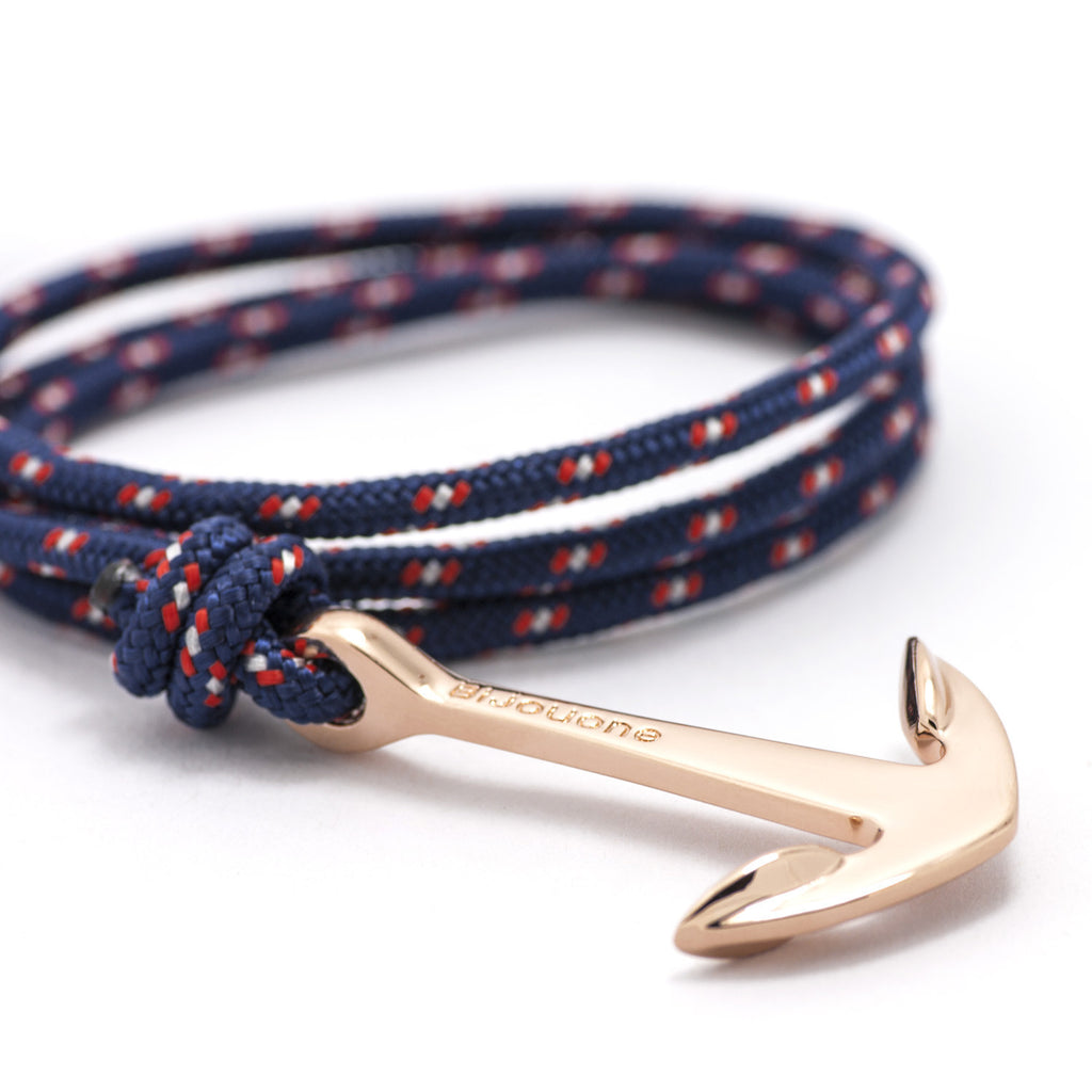 Rose Gold Anchor On Navy Rope Bracelet - BIJOUONE