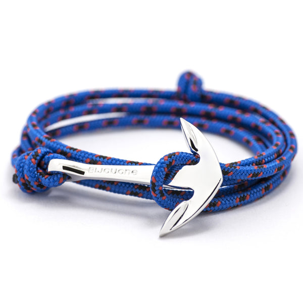 Silver Anchor On Blue & Red Rope Bracelet - BIJOUONE