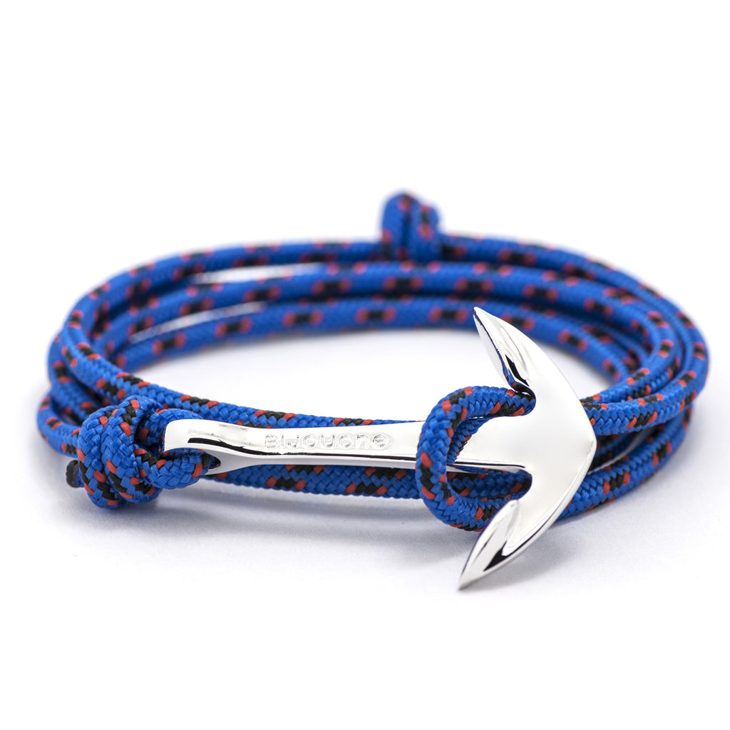 Silver Anchor On Blue & Red Rope Bracelet - BIJOUONE