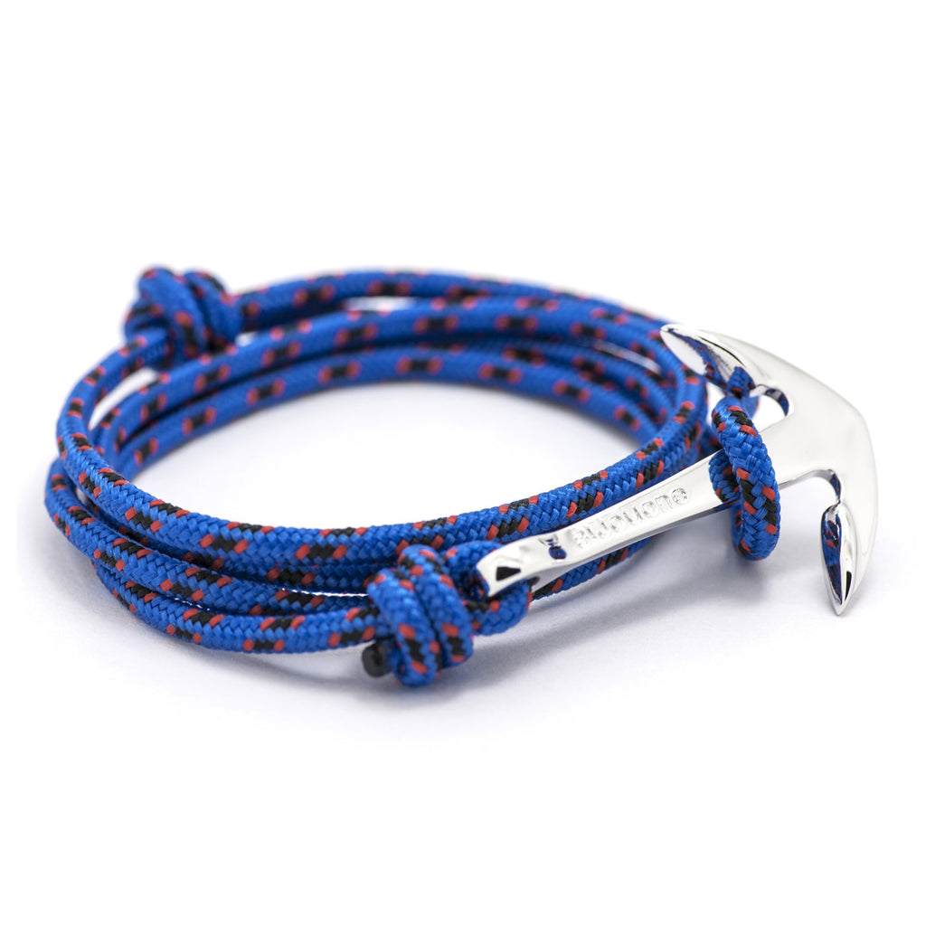 Silver Anchor On Blue & Red Rope Bracelet - BIJOUONE