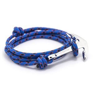 Silver Anchor On Blue & Red Rope Bracelet - BIJOUONE