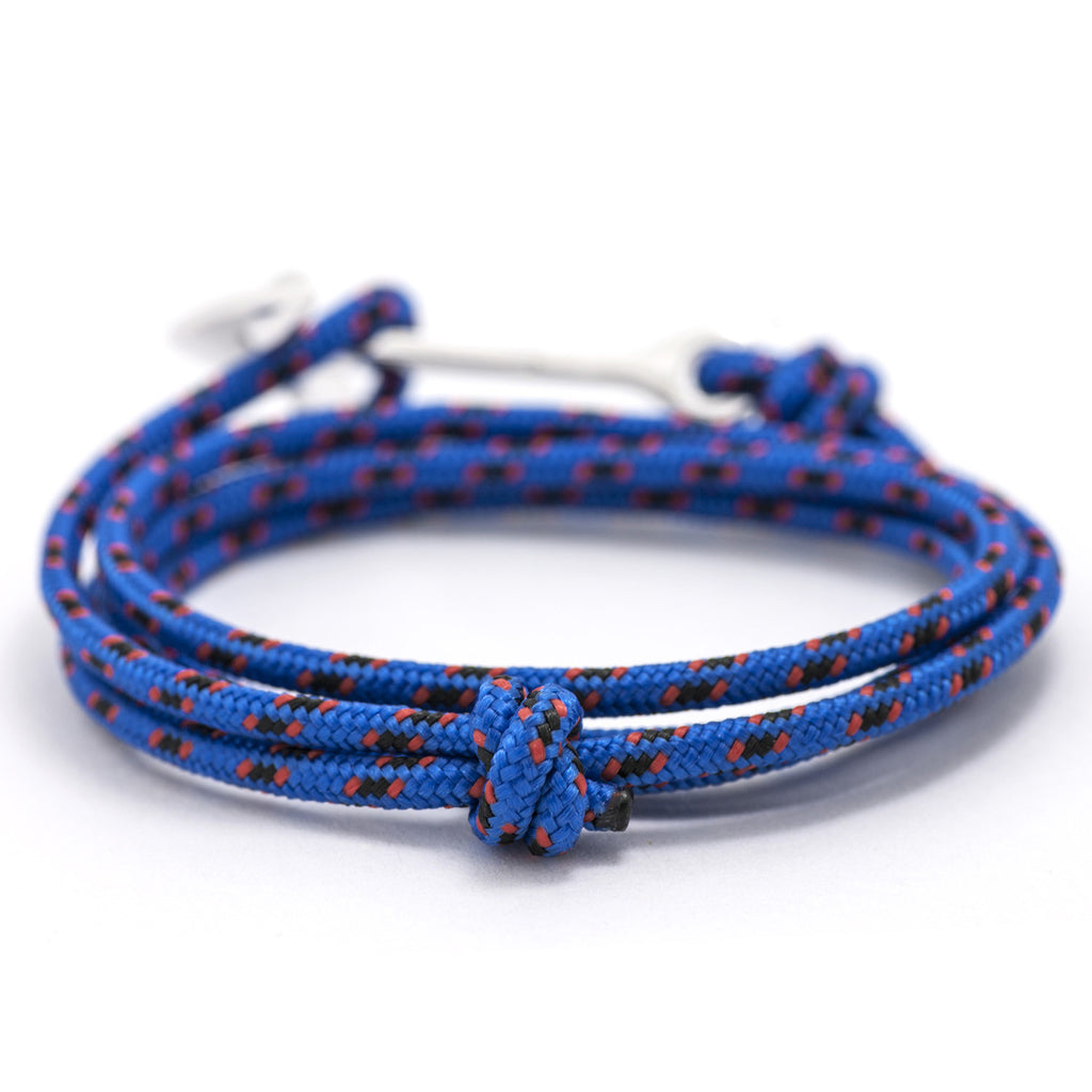 Silver Anchor On Blue & Red Rope Bracelet - BIJOUONE