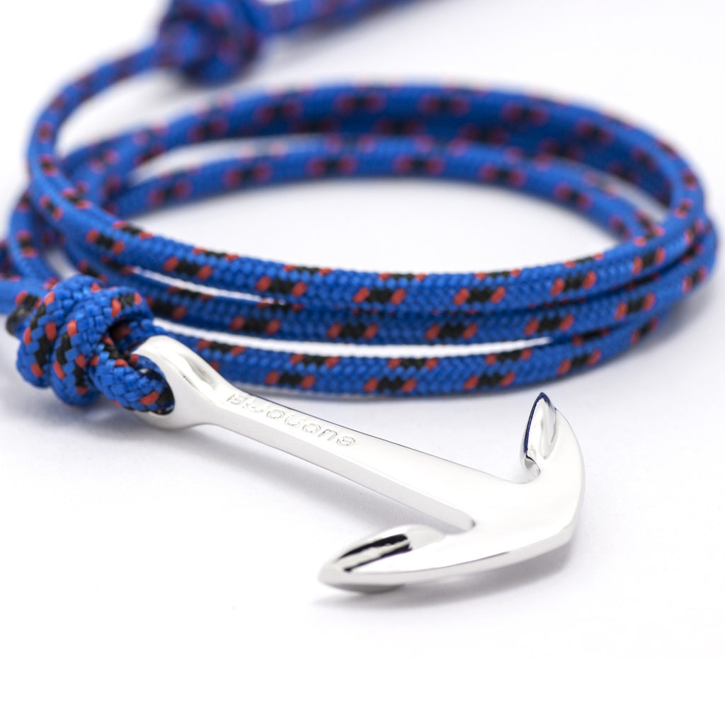 Silver Anchor On Blue & Red Rope Bracelet - BIJOUONE