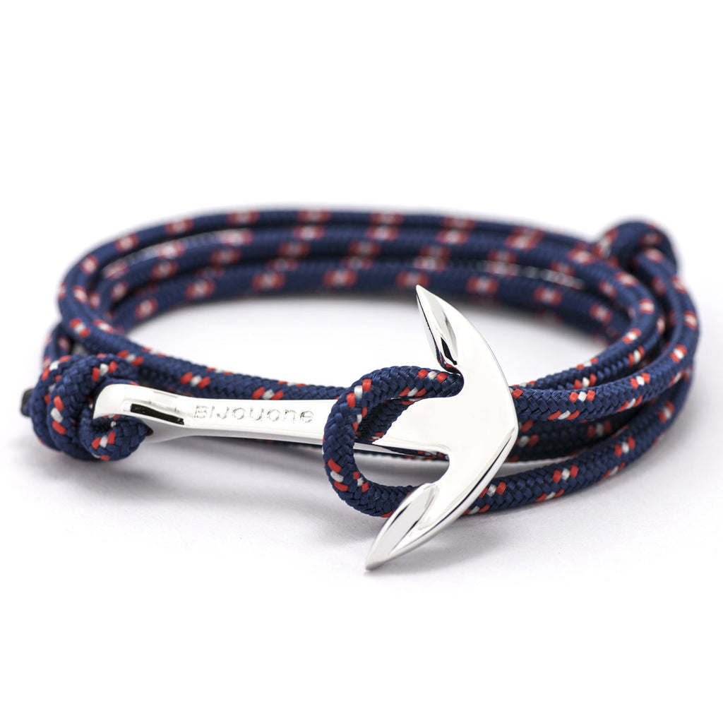 Silver Anchor On Navy Rope Bracelet - BIJOUONE