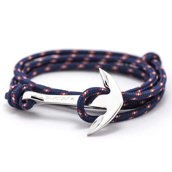 Silver Anchor On Navy Rope Bracelet - BIJOUONE
