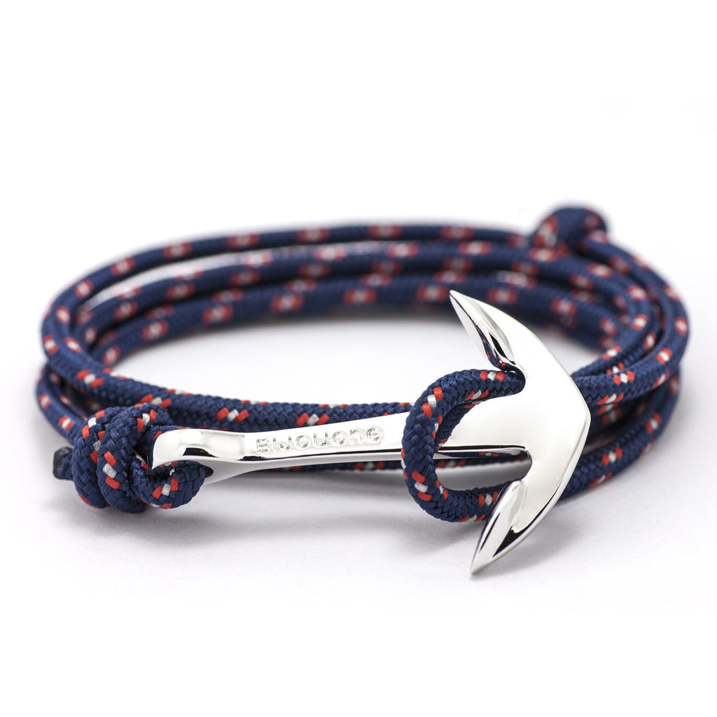 Silver Anchor On Navy Rope Bracelet - BIJOUONE