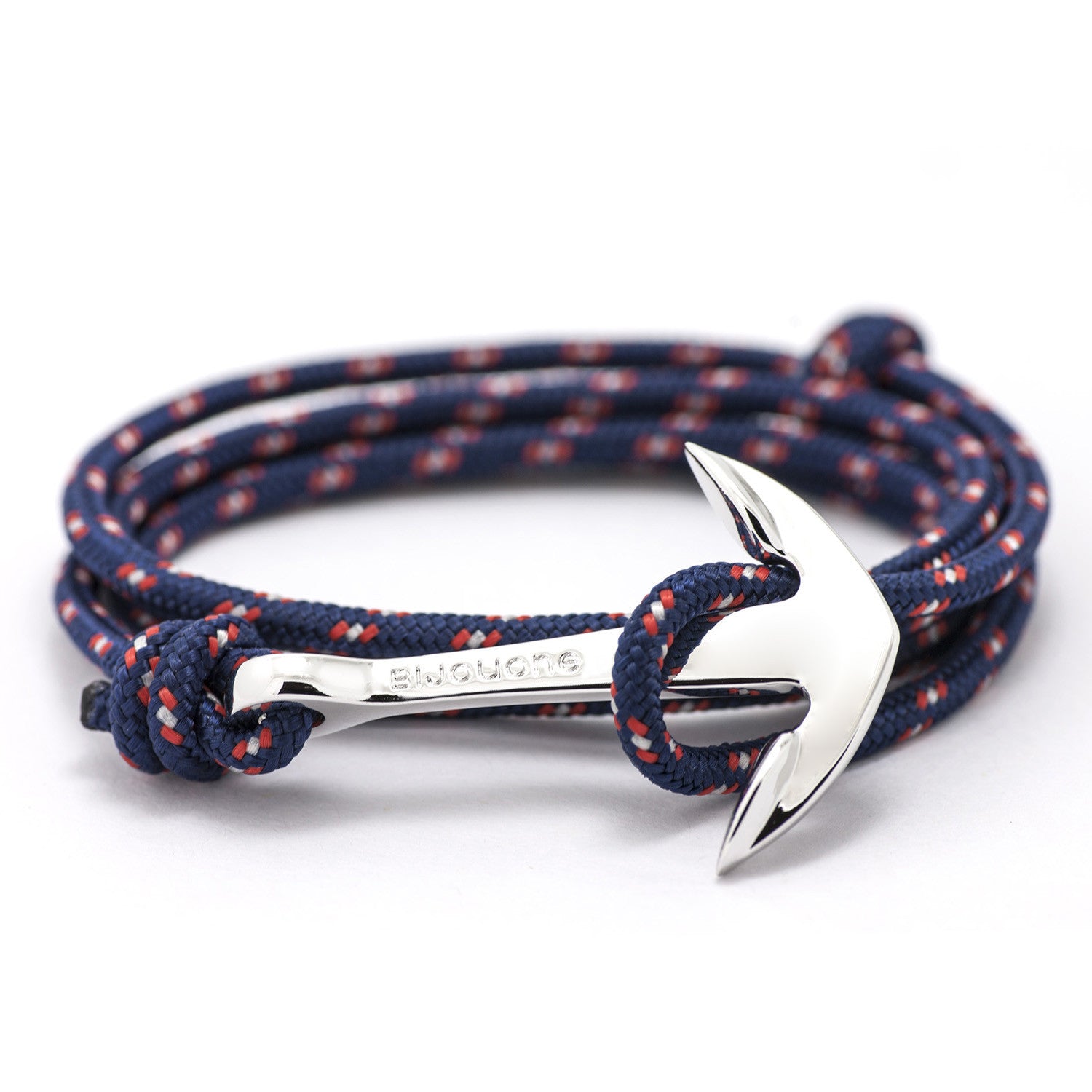 Silver Anchor On Navy Rope Bracelet - BIJOUONE