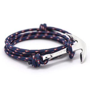 Silver Anchor On Navy Rope Bracelet - BIJOUONE