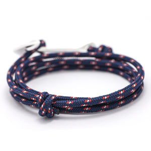 Silver Anchor On Navy Rope Bracelet - BIJOUONE