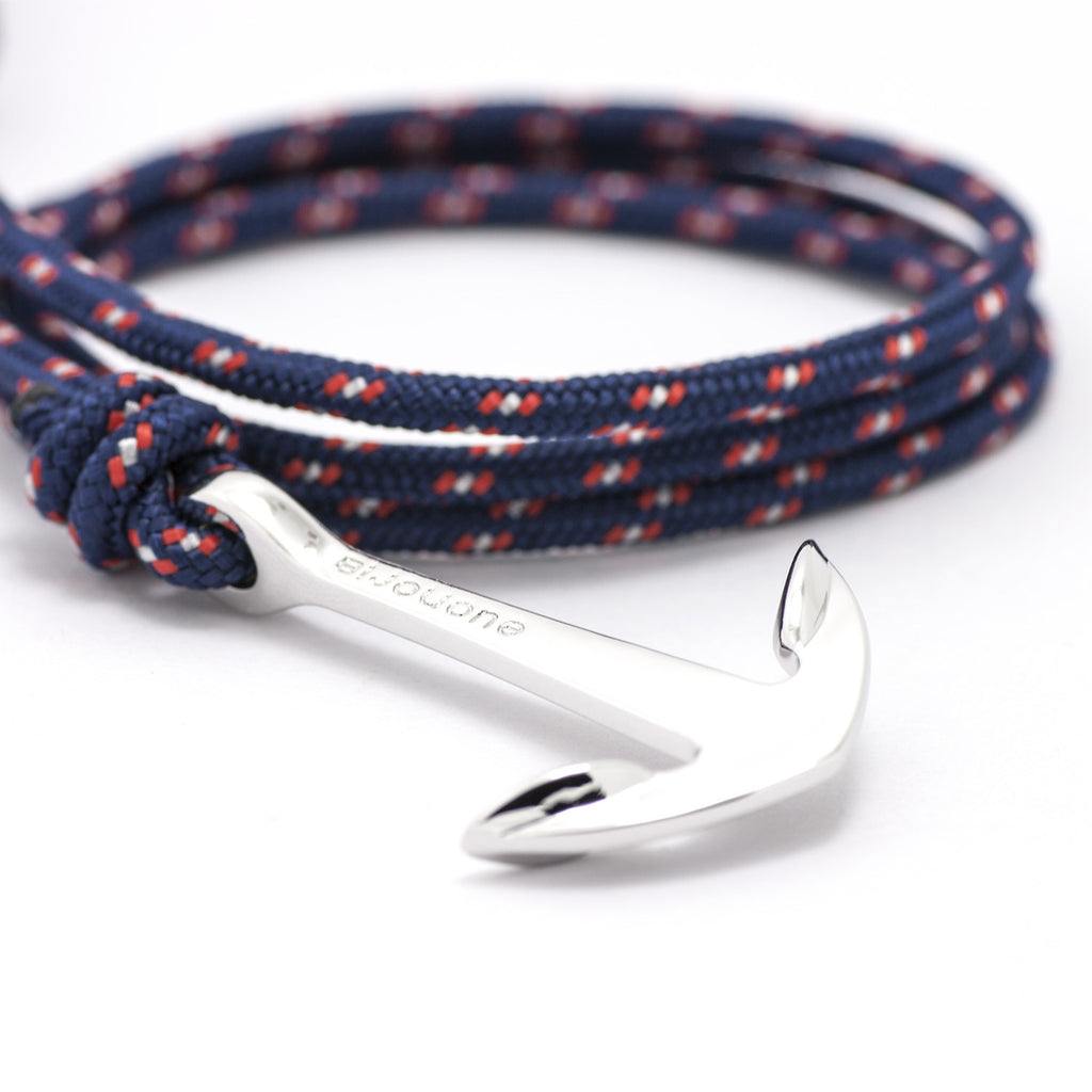 Silver Anchor On Navy Rope Bracelet - BIJOUONE