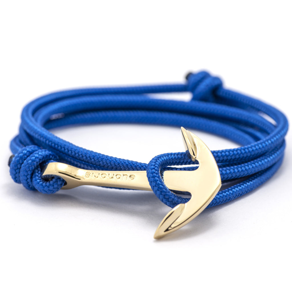 Gold Anchor On Solid Blue Rope Bracelet - BIJOUONE