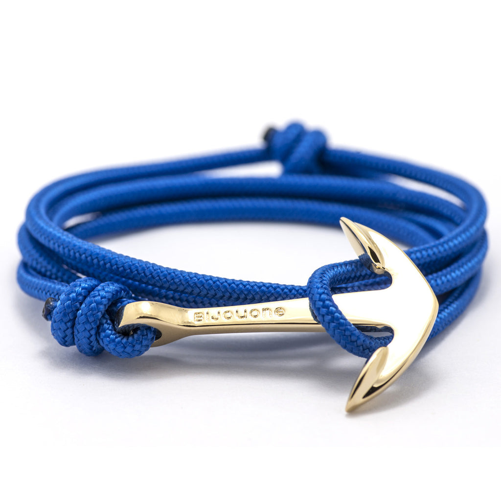 Gold Anchor On Solid Blue Rope Bracelet - BIJOUONE