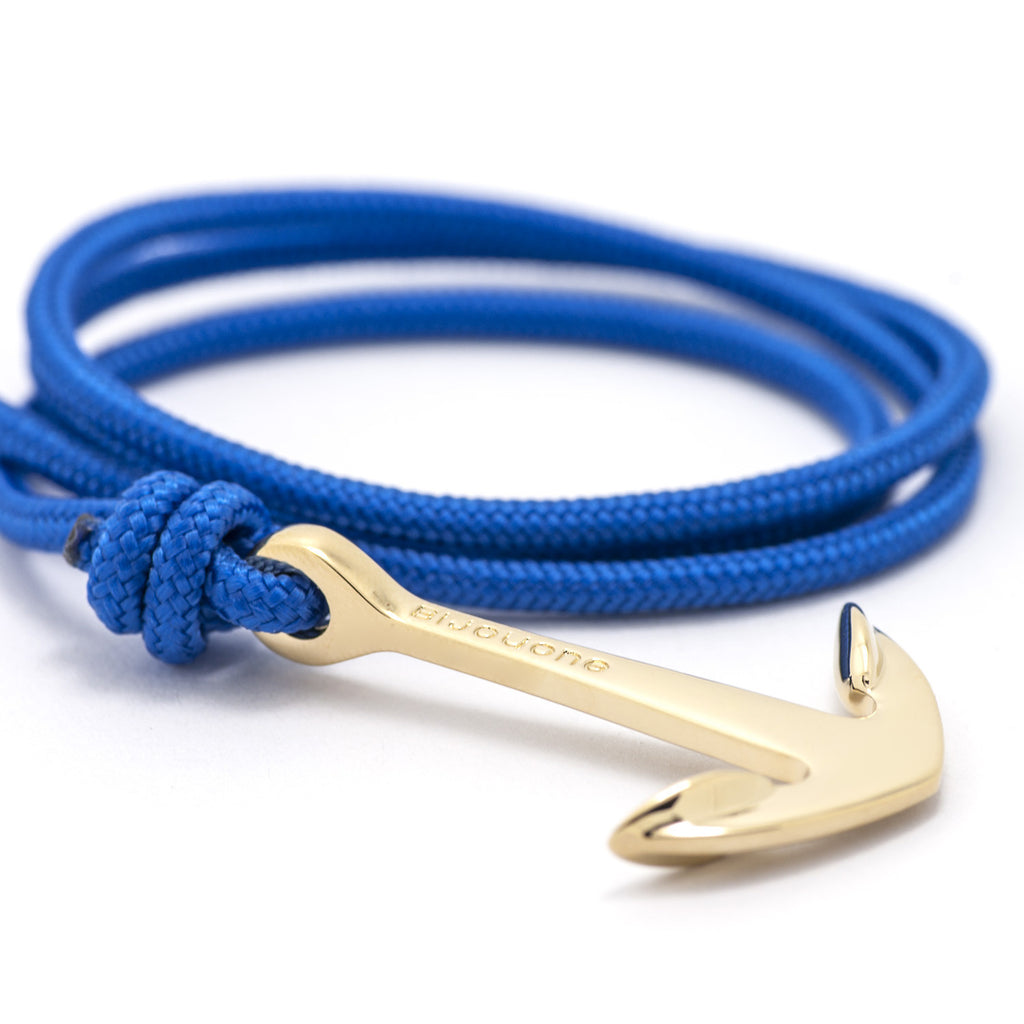 Gold Anchor On Solid Blue Rope Bracelet - BIJOUONE