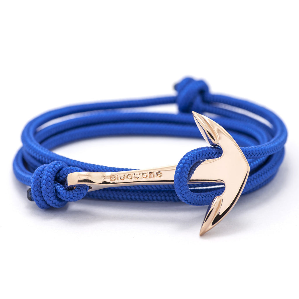 Rose Gold Anchor On Solid Blue Rope Bracelet - BIJOUONE