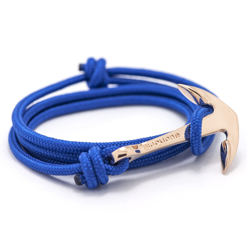 Rose Gold Anchor On Solid Blue Rope Bracelet - BIJOUONE