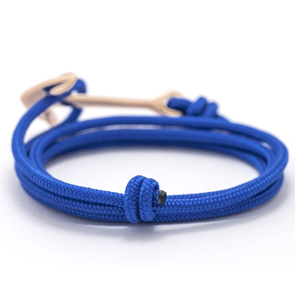 Rose Gold Anchor On Solid Blue Rope Bracelet - BIJOUONE