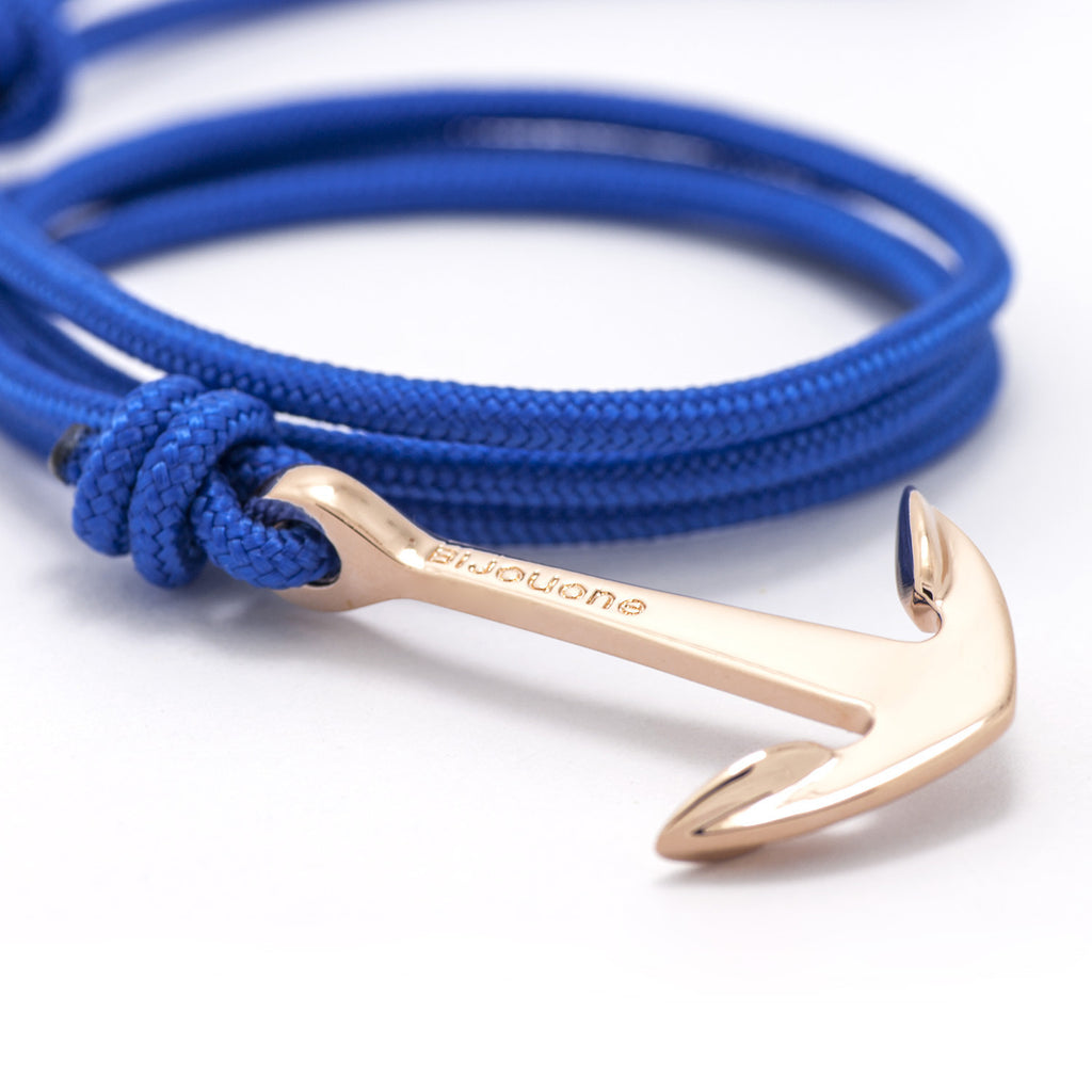 Rose Gold Anchor On Solid Blue Rope Bracelet - BIJOUONE