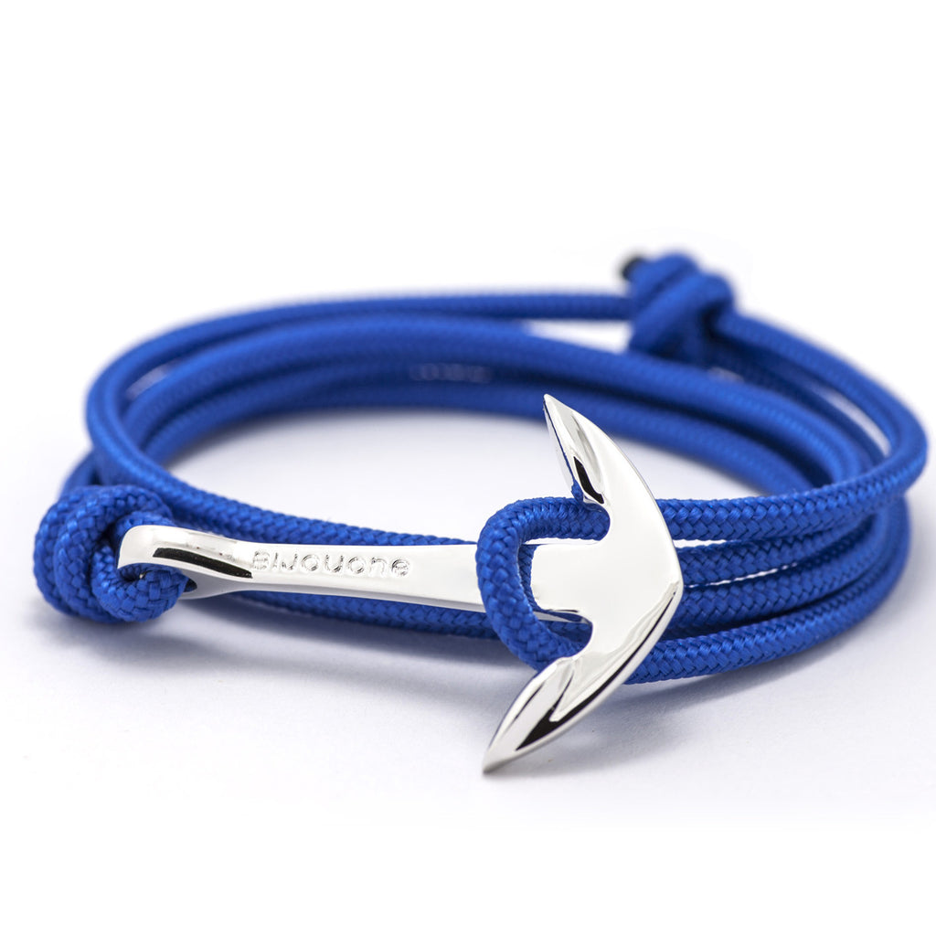 Silver Anchor On Solid Blue Rope Bracelet - BIJOUONE