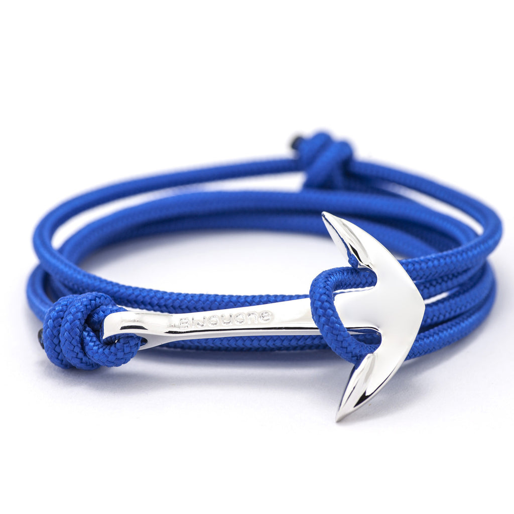 Silver Anchor On Solid Blue Rope Bracelet - BIJOUONE