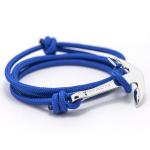 Silver Anchor On Solid Blue Rope Bracelet - BIJOUONE