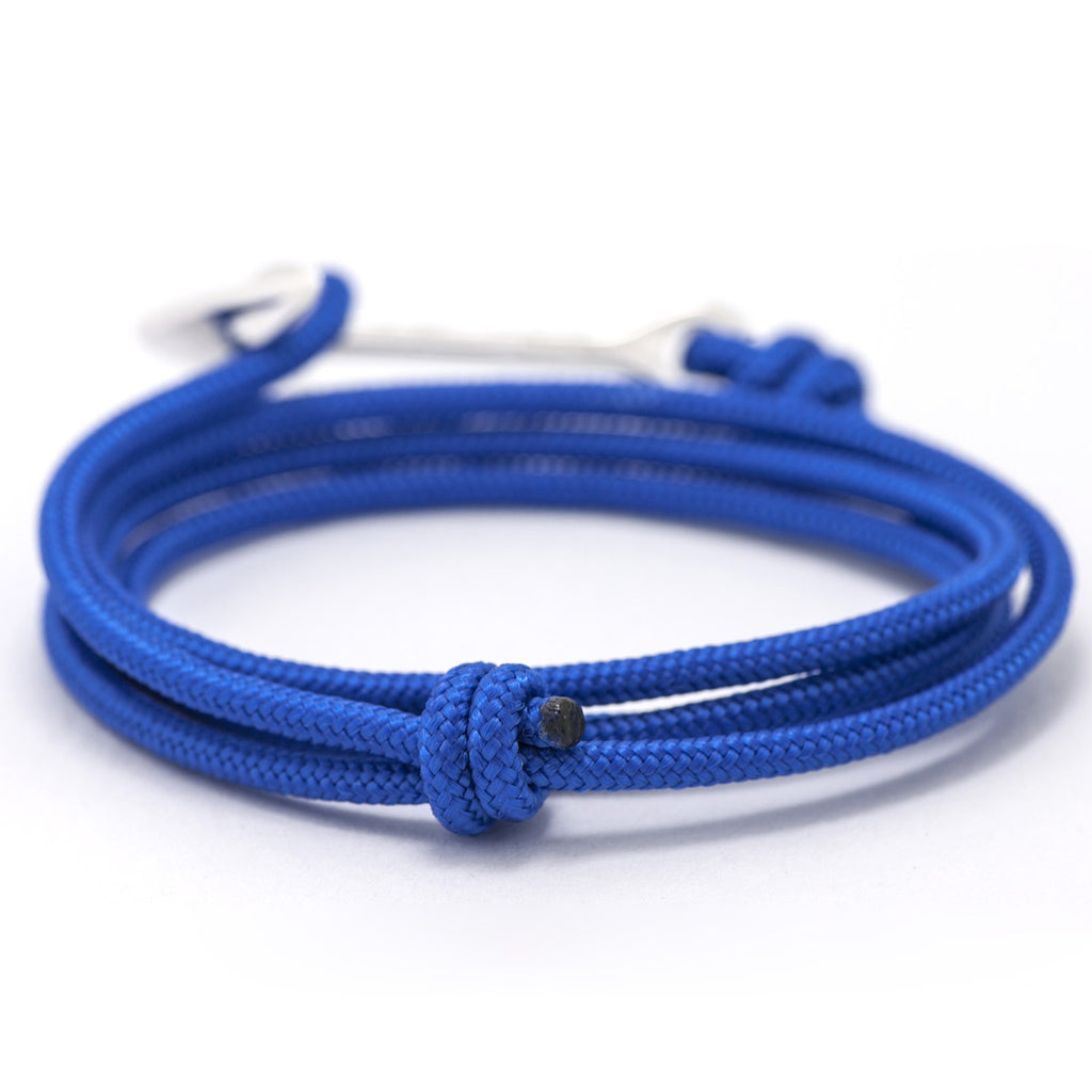 Silver Anchor On Solid Blue Rope Bracelet - BIJOUONE