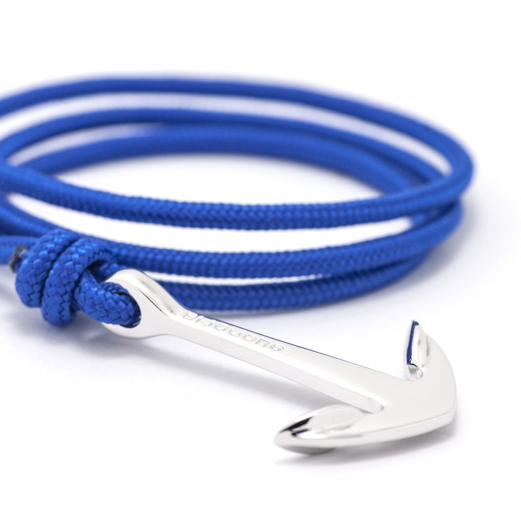 Silver Anchor On Solid Blue Rope Bracelet - BIJOUONE